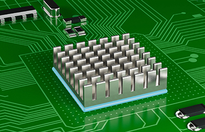 A thermally conductive adhesive is used to bond heat sinks.